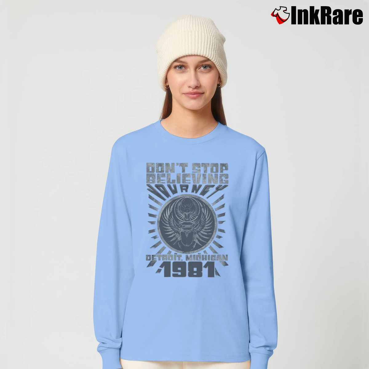 Women’s Journey Don't Stop Believin Detroit Album Long-Sleeve Top in light blue | Sleek, Versatile, All-Season
