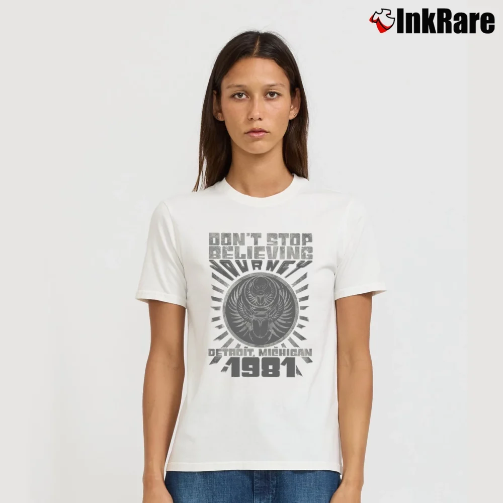 Women’s Journey Don't Stop Believin Detroit Album Signature T-Shirt in white | Soft, Flattering Fit
