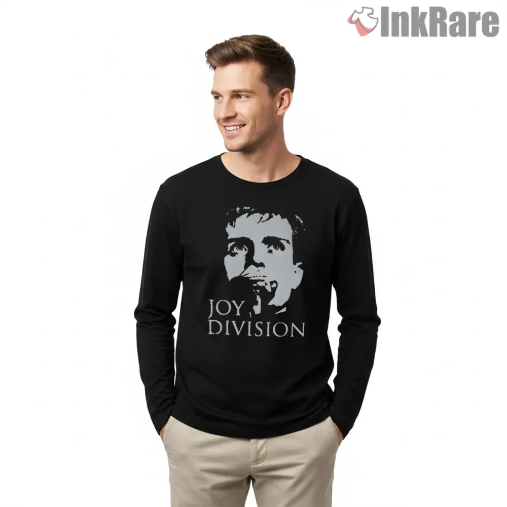 Joy Division Ian Curtis High Contrast Shirt on black long sleeve shirt for men graphic tee