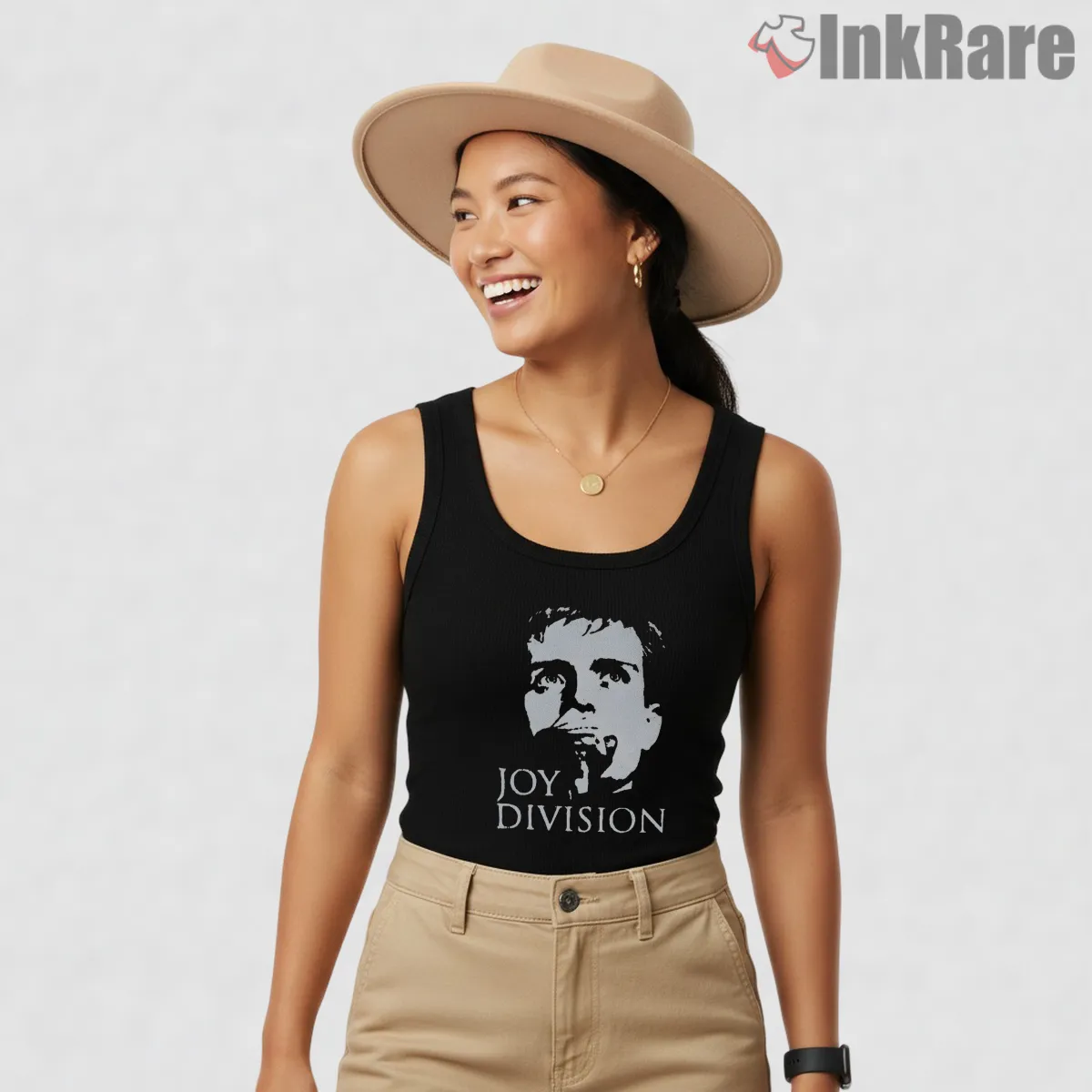Joy Division Ian Curtis High Contrast Tank Top Black Joy Division Ian Curtis High Contrast Shirt on black tank top for women graphic tee