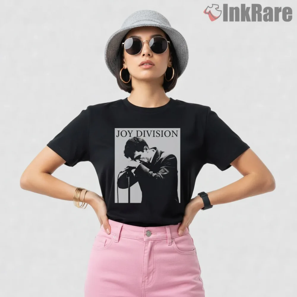 Joy Division Ian Curtis Monochrome Portrait Shirt on black short sleeve shirt for women graphic tee