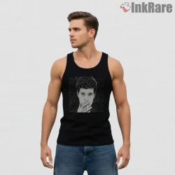 Joy Division Ian Curtis Waveform Portrait Shirt on black tank top for men graphic tee