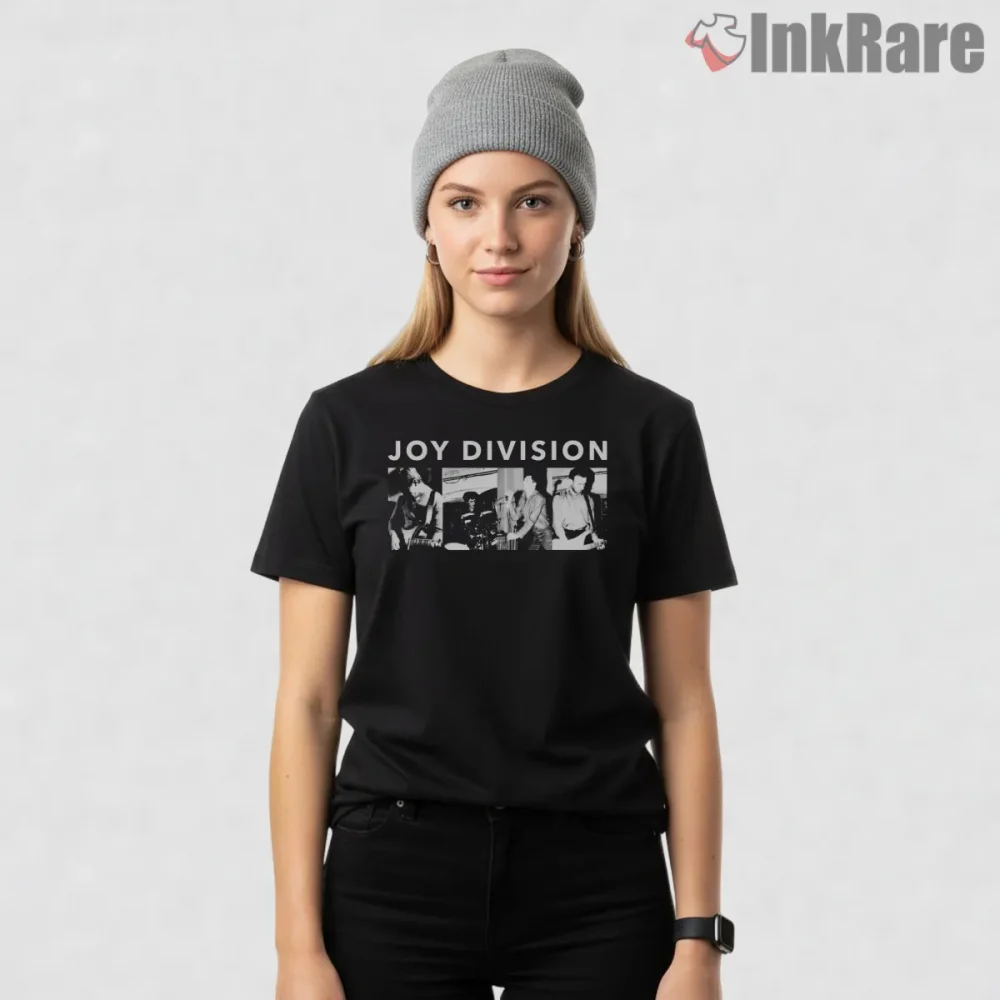 Joy Division Live Performance Photo Shirt on black short sleeve shirt for women graphic tee
