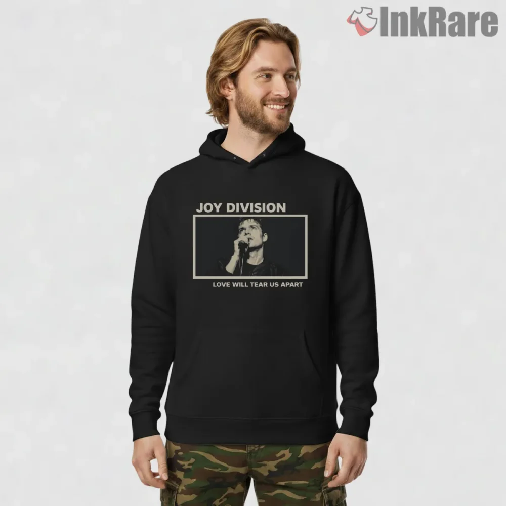 Joy Division Love Will Tear Us Apart Vintage Shirt on black hoodie for men graphic tee