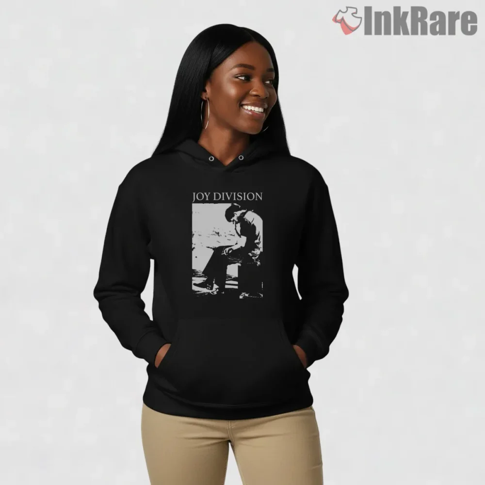 Joy Division Solitary Figure Vintage Shirt on black hoodie for women graphic tee