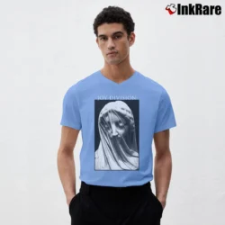 Men’s Joy Division The Veiled Virgin Design V-Neck Tee in light blue | Sharp, Breathable, Everyday Staple