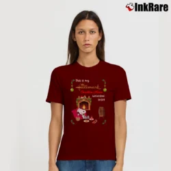 Women’s Joy Snoopy Hallmark Christmas Movie Watching Signature T-Shirt in maroon | Soft, Flattering Fit