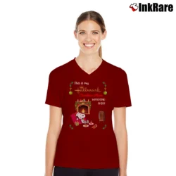 Women’s Joy Snoopy Hallmark Christmas Movie Watching V-Neck Tee in maroon | Chic Neckline, Soft Texture