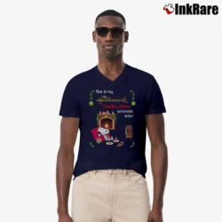 Men’s Joy Snoopy Hallmark Christmas Movie Watching V-Neck Tee in navy | Sharp, Breathable, Everyday Staple