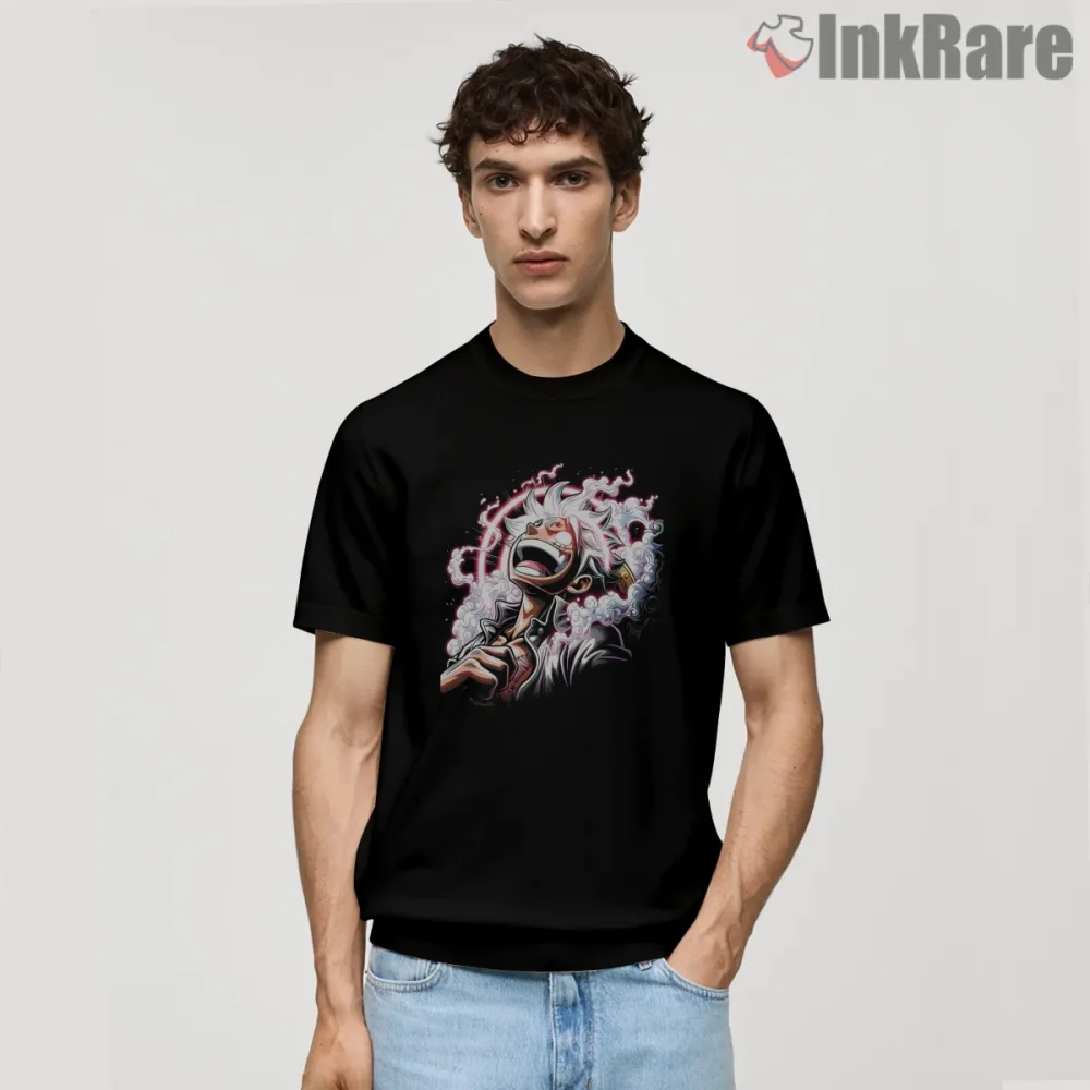 Joyful Gear Five Luffy Wild Laugh Anime Shirt on black short sleeve shirt for men graphic tee