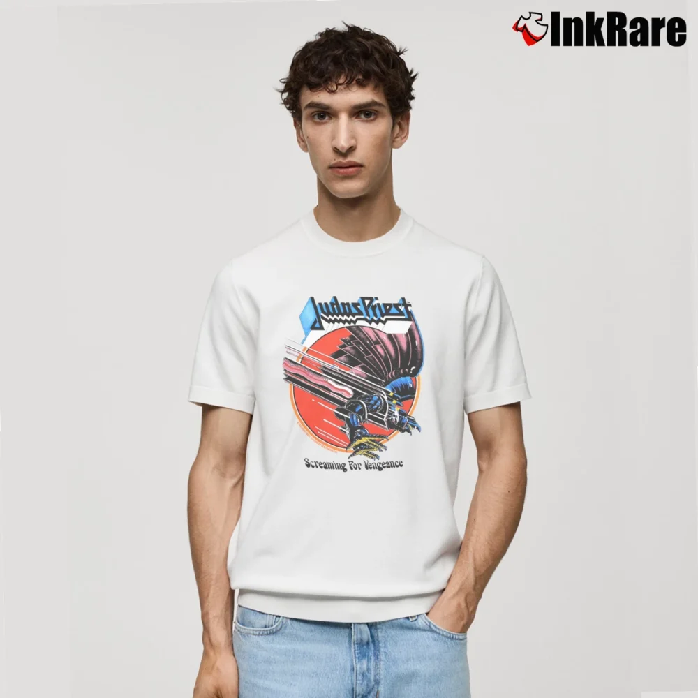 Men’s Judas Priest 82 - 83 Vengeance Tour Rock Classic T-Shirt in white | Soft, Breathable Everyday Wear