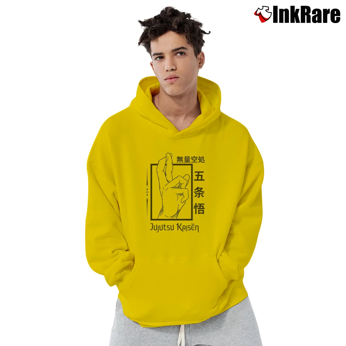 Men’s Jujutsu Kaisen Gojo Satoru Infinity Domain Expansion Pullover Hoodie in yellow | Cozy, Durable, Modern Fit