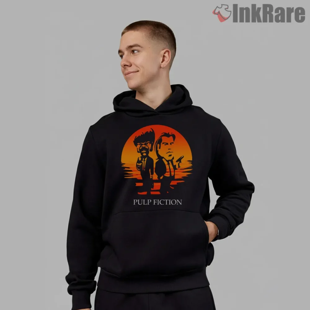 Jules And Vincent Sunset Silhouette Shirt on black hoodie for men graphic tee