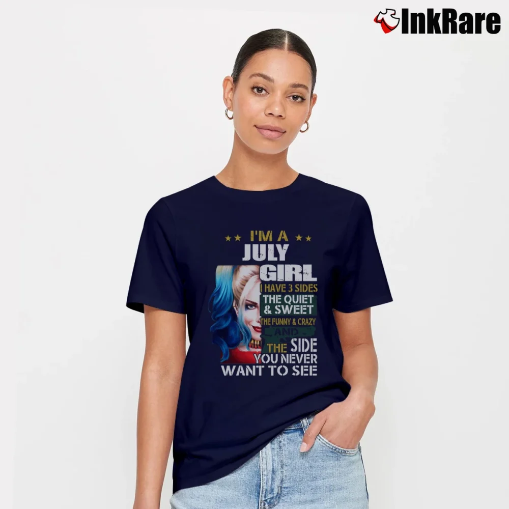 Women’s July Girl Harley Quinn 3 Sides Statement Signature T-Shirt in navy | Soft, Flattering Fit