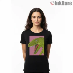 Jurassic Park Cartoon Velociraptor Pop Color Portrait Shirt on black short sleeve shirt for women graphic tee