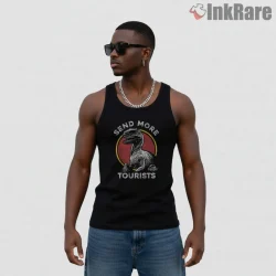 Jurassic Park Clever Girl Velociraptor Retro Circle Shirt on black tank top for men graphic tee