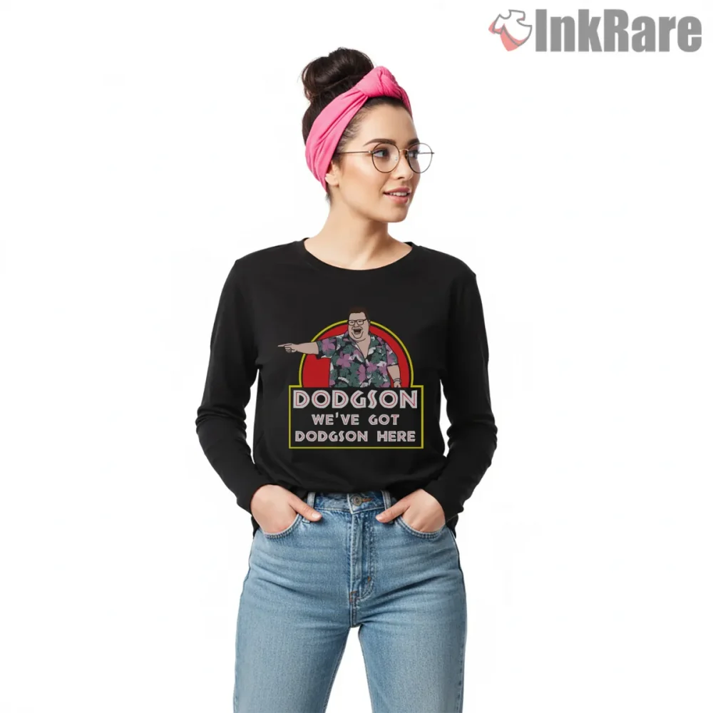 Jurassic Park Dodgson Quote Cartoon Meme Style Shirt on black long sleeve shirt for women graphic tee