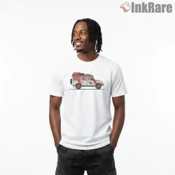 Jurassic Park Explorer Jeep Minimal Side Profile Shirt on white short sleeve shirt for men graphic tee