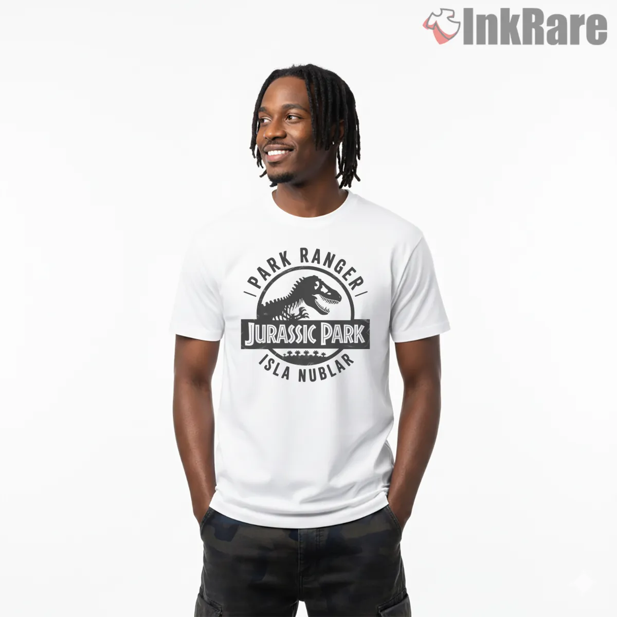 Jurassic Park Isla Nublar Park Ranger Badge Short Sleeve White Jurassic Park Isla Nublar Park Ranger Badge Shirt on white short sleeve shirt for men graphic tee