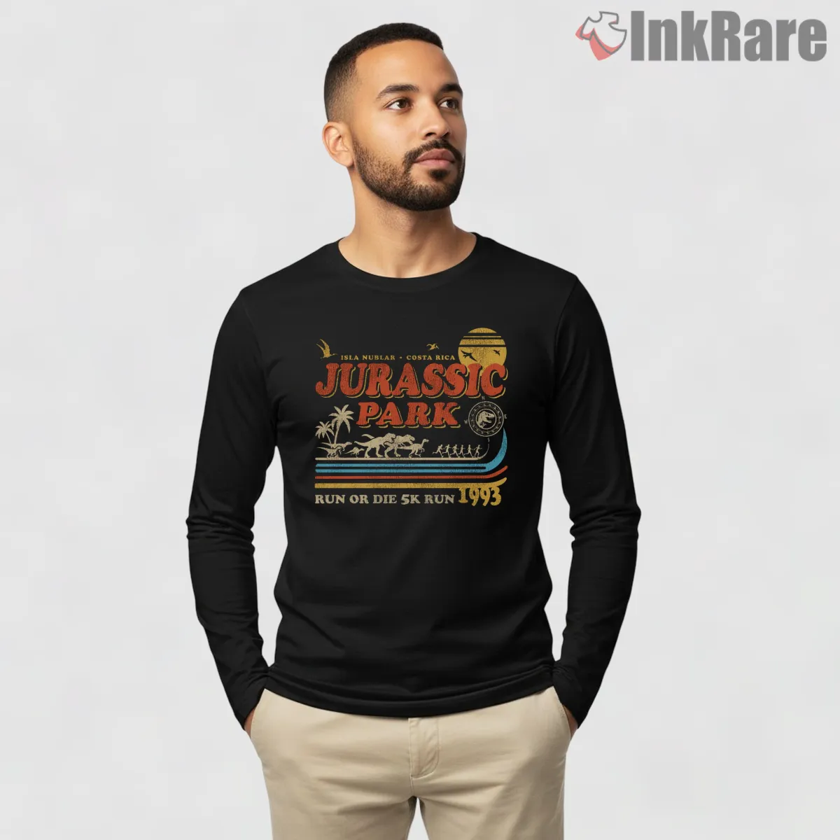 Jurassic Park Run Or Die 1993 Vintage Marathon Long Sleeve Black Jurassic Park Run Or Die 1993 Vintage Marathon Shirt on black long sleeve shirt for men graphic tee