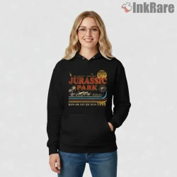 Jurassic Park Run Or Die 1993 Vintage Marathon Shirt on black hoodie for women graphic tee