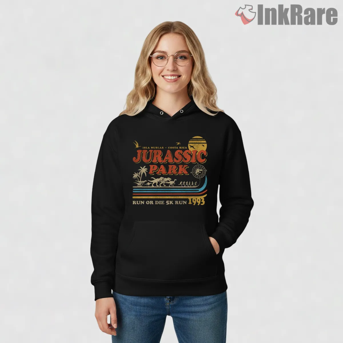Jurassic Park Run Or Die 1993 Vintage Marathon Hoodie Black Jurassic Park Run Or Die 1993 Vintage Marathon Shirt on black hoodie for women graphic tee