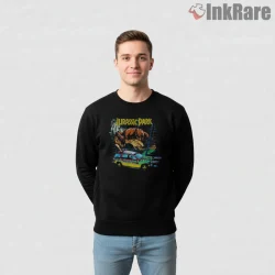 Jurassic Park T Rex Attack Explorer Jeep Night Scene Shirt on graphic shirt for men graphic tee