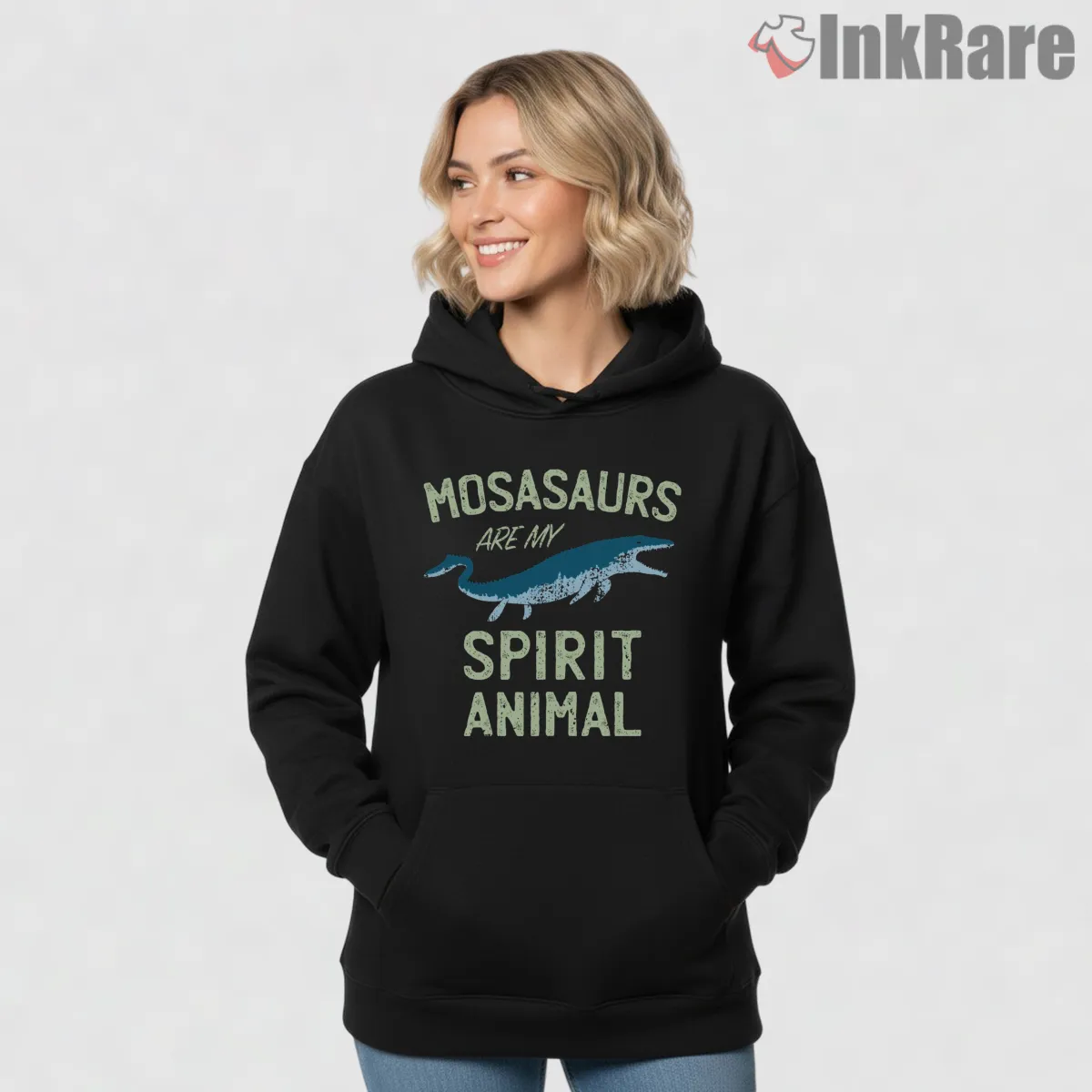 Jurassic World Mosasaurus Spirit Animal Typography Hoodie Black Jurassic World Mosasaurus Spirit Animal Typography Shirt on black hoodie for women graphic tee