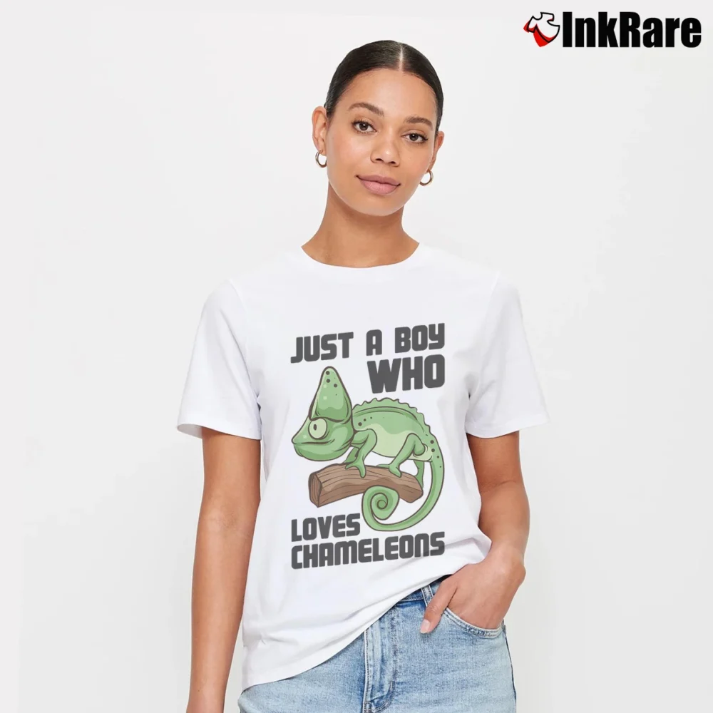 Women’s Just A Boy Who Loves Chameleons T-Shirt in white | Soft, Flattering Fit