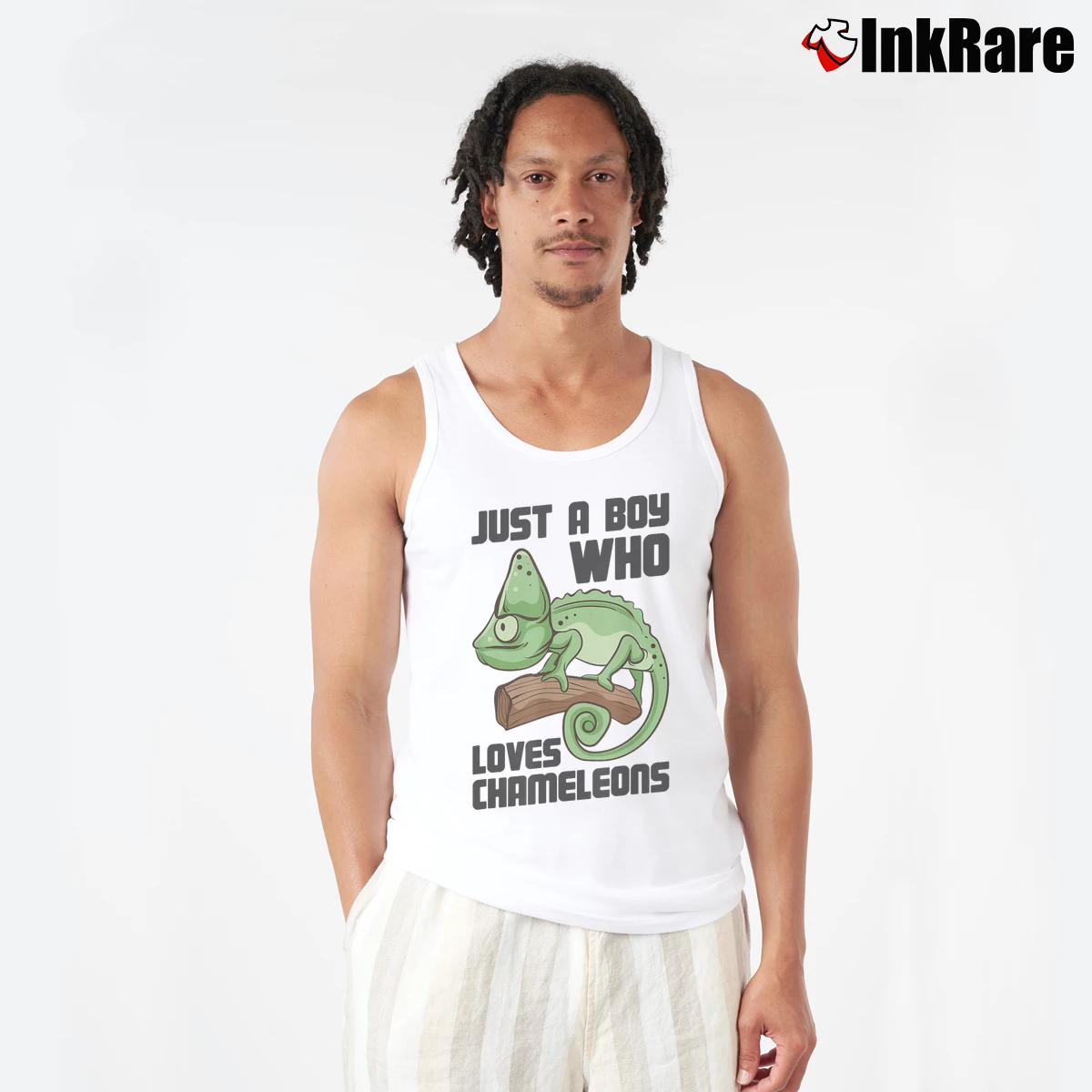 Men’s Just A Boy Who Loves Chameleons Tank Top in white | Breathable, Active-Friendly Design
