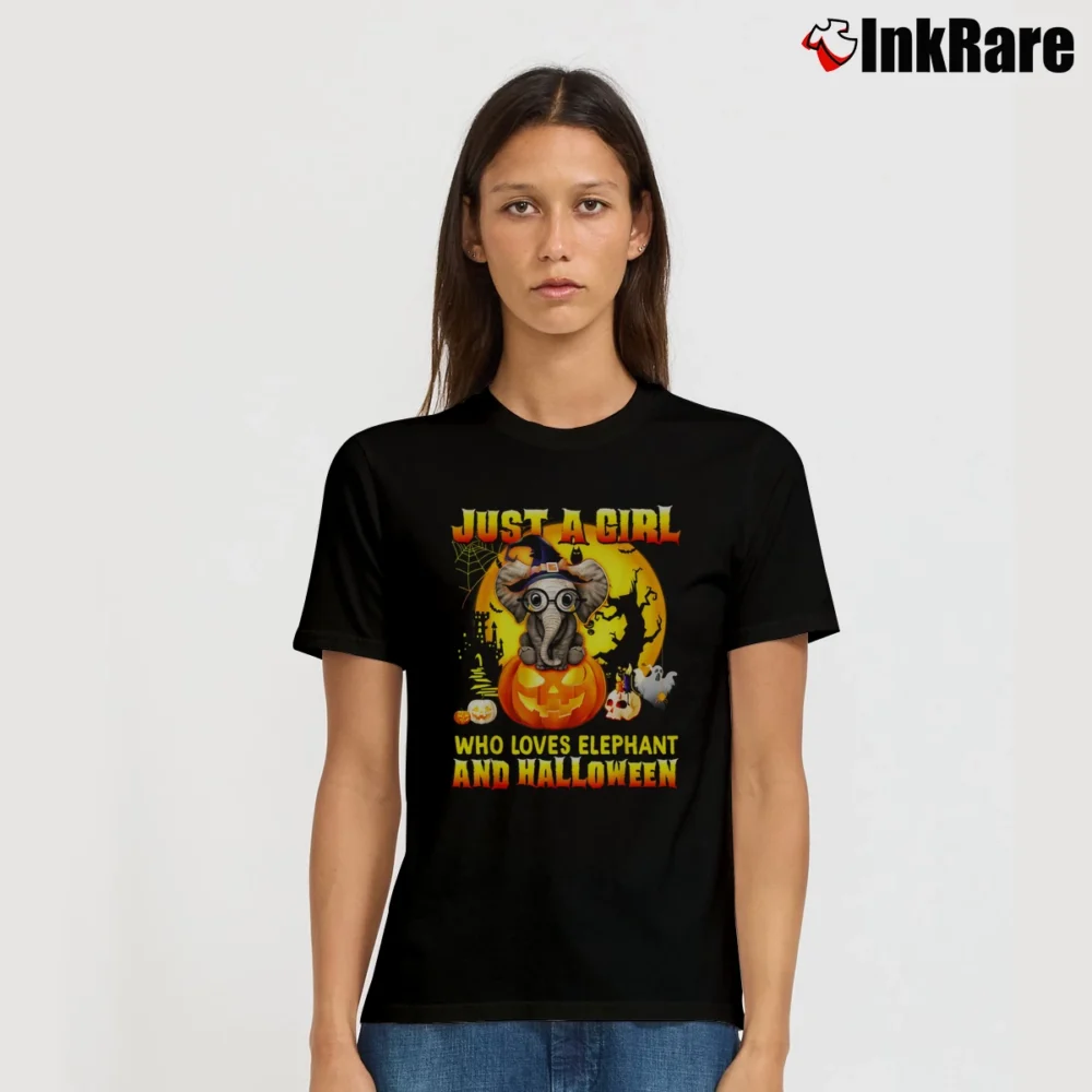 Women’s Just a Girl Who Loves Elephants Halloween Gift Signature T-Shirt in black | Soft, Flattering Fit