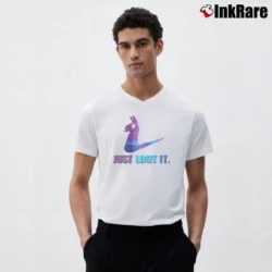 Men’s Just Loot It Fortnite Parody V-Neck Tee in white | Sharp, Breathable, Everyday Staple