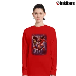 Women’s Justice League Superman Batman Flash Green Lantern Long-Sleeve Top in red | Sleek, Versatile, All-Season