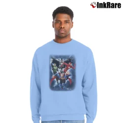 Men’s Justice League Superman Batman Flash Green Lantern Crewneck Sweatshirt in light blue | Cozy Fabric, Clean Style