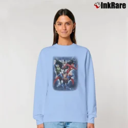 Women’s Justice League Superman Batman Flash Green Lantern Relaxed Sweatshirt in light blue | Soft, Laid-Back Vibe