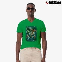 Men’s Justice League Superman Batman Flash Green Lantern V-Neck Tee in irish green | Sharp, Breathable, Everyday Staple