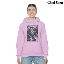 Women’s Justice League Wonder Woman Superman Power Kiss Graphic Cozy Hoodie in light pink | Warm, Structured, Stylish