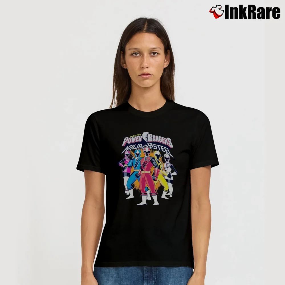 Women’s Juvenile Power Rangers Ninja Steel Team Lineup Signature T-Shirt in black | Soft, Flattering Fit