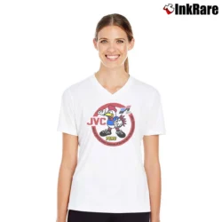 Women’s JVC UEFA 1984 European Football Mascot V-Neck Tee in white | Chic Neckline, Soft Texture