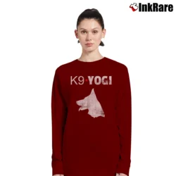 Women’s K9 Yogi Pd Funny Dog Graphic Long-Sleeve Top in maroon | Sleek, Versatile, All-Season