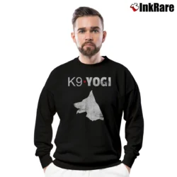 Men’s K9 Yogi Pd Funny Dog Graphic Crewneck Sweatshirt in black | Cozy Fabric, Clean Style