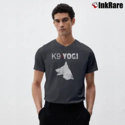 Men’s K9 Yogi Pd Funny Dog Graphic V-Neck Tee in charcoal | Sharp, Breathable, Everyday Staple