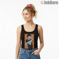 Kageyama Tobio Clean Minimalist Anime Portrait Shirt on black tank top for women graphic tee