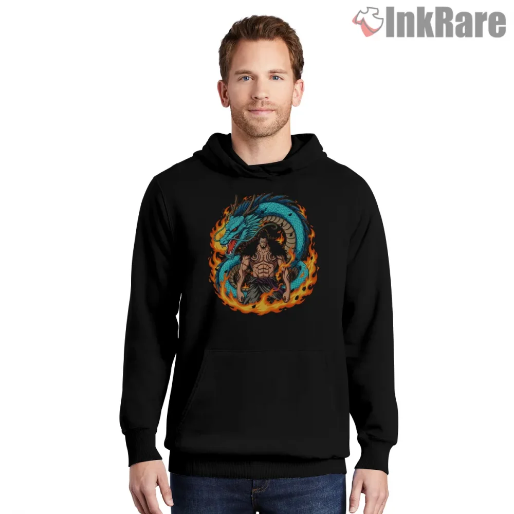 Kaido Azure Dragon Emperor Of The Sea Anime Shirt on black hoodie for men graphic tee