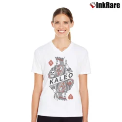 Women’s Kaleo Band Logo Music Graphic V-Neck Tee in white | Chic Neckline, Soft Texture