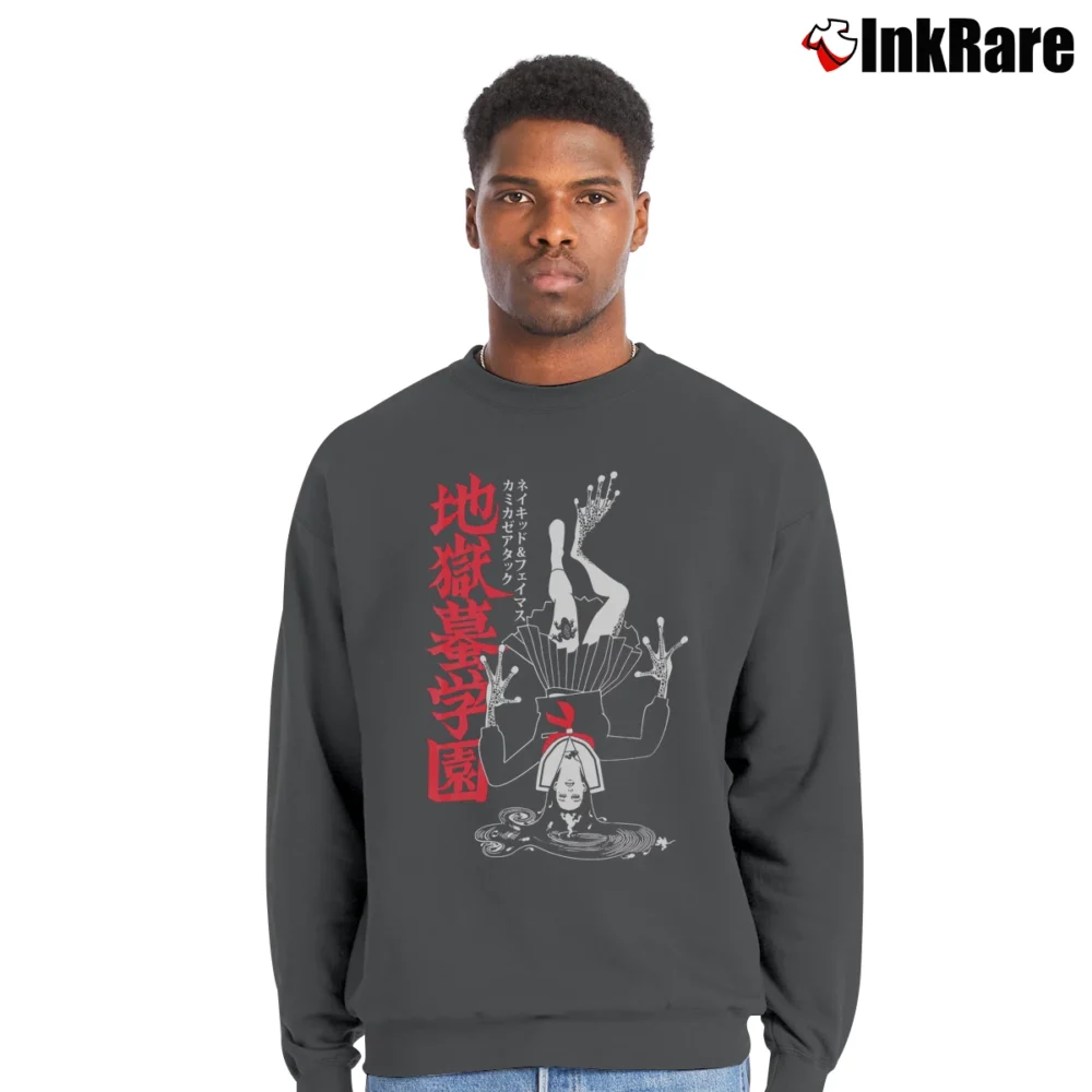 Men’s Kamikaze Attack Hell Toad Academy Crewneck Sweatshirt in charcoal | Cozy Fabric, Clean Style
