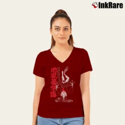 Women’s Kamikaze Attack Hell Toad Academy V-Neck Tee in maroon | Chic Neckline, Soft Texture