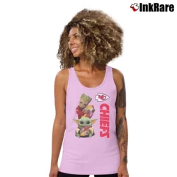Women’s Kansas City Chiefs Baby Yoda Groot Star Wars Tank Top in light pink | Lightweight, Movement-Friendly