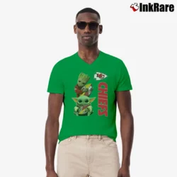 Men’s Kansas City Chiefs Baby Yoda Groot Star Wars V-Neck Tee in irish green | Sharp, Breathable, Everyday Staple