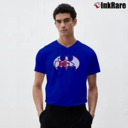 Men’s Kansas City Chiefs Batman NFL Mashup V-Neck Tee in royal blue | Sharp, Breathable, Everyday Staple